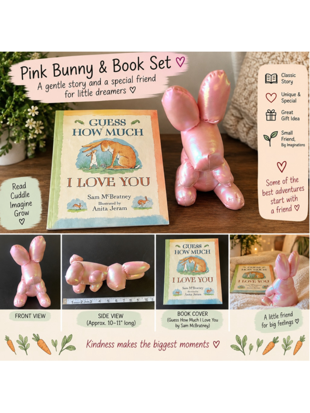 1996 Scholastic Guess How Much I Love You Book + Pink Bunny Plush F26